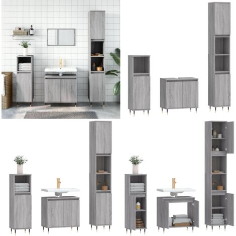 Set Mobili da Bagno 3 pz Grigio Sonoma in Legno Multistrato - Armadietto da bagno - Armadietto autoportante