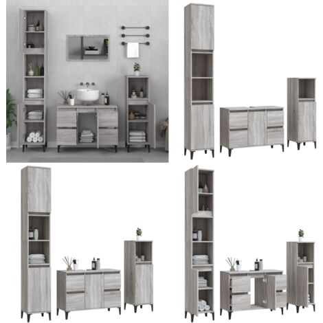 Set Mobili da Bagno 3 pz Grigio Sonoma in Legno Multistrato - Armadietto da bagno - Armadietto lavello