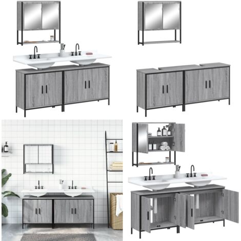 Set Mobili da Bagno 3 pz Grigio Sonoma in Legno Multistrato - Mobile da bagno - Armadio da bagno