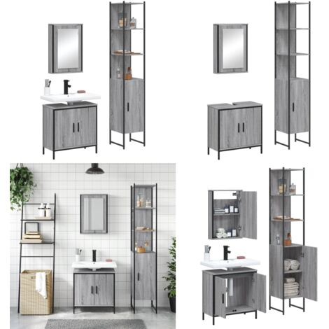 Set Mobili da Bagno 3 pz Grigio Sonoma in Legno Multistrato - Mobile da bagno - Mobile a specchio