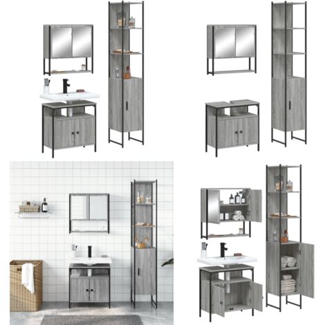 Set Mobili da Bagno 3 pz Grigio Sonoma in Legno Multistrato - Mobile da bagno - Mobile a specchio