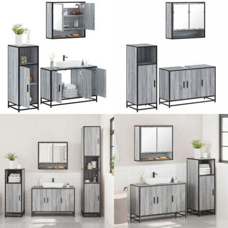 Set Mobili da Bagno 3 pz Grigio Sonoma in Legno Multistrato - Mobile da bagno - Mobile a specchio