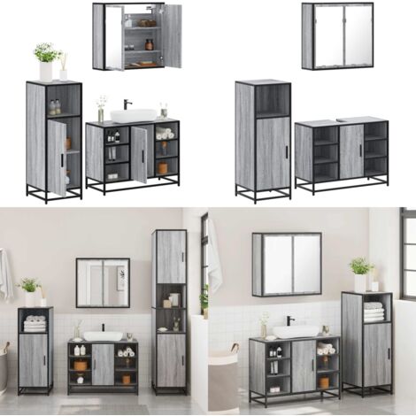 Set Mobili da Bagno 3 pz Grigio Sonoma in Legno Multistrato - Mobile da bagno - Specchio da bagno