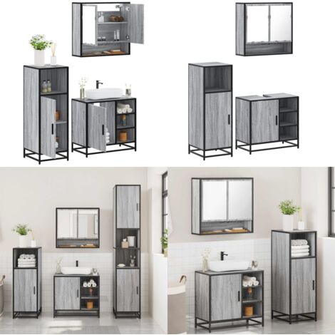 Set Mobili da Bagno 3 pz Grigio Sonoma in Legno Multistrato - Mobile da bagno - Specchio da bagno