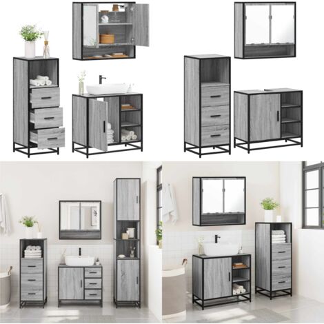 Set Mobili da Bagno 3 pz Grigio Sonoma in Legno Multistrato - Mobile da bagno - Specchio da bagno