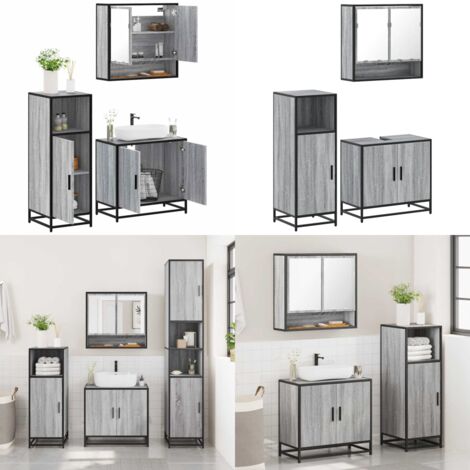 Set Mobili da Bagno 3 pz Grigio Sonoma in Legno Multistrato - Mobile da bagno - Specchio da bagno