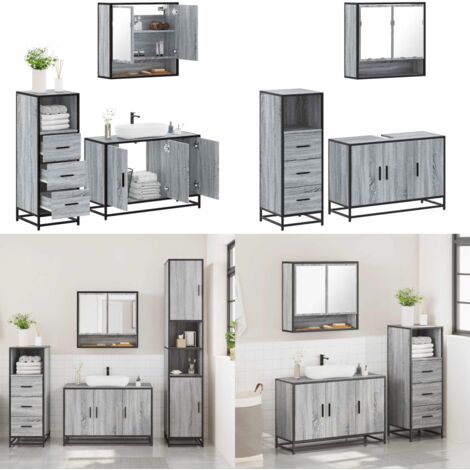 Set Mobili da Bagno 3 pz Grigio Sonoma in Legno Multistrato - Mobile da bagno - Specchio da bagno