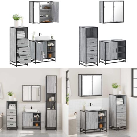 Set Mobili da Bagno 3 pz Grigio Sonoma in Legno Multistrato - Mobile da bagno - Specchio da bagno