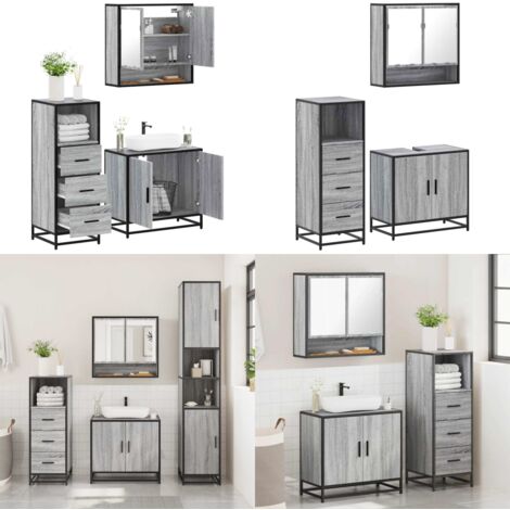 Set Mobili da Bagno 3 pz Grigio Sonoma in Legno Multistrato - Mobile da bagno - Specchio da bagno