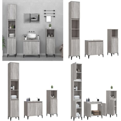 Set Mobili da Bagno 3 pz Grigio Sonoma in Legno Multistrato - Mobili da bagno - Armadietto lavello
