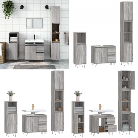 Set Mobili da Bagno 3 pz Grigio Sonoma in Legno Multistrato - Mobili da bagno - Armadietto lavello