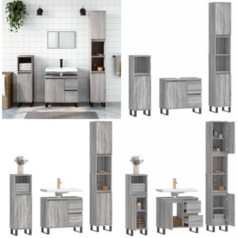 Set Mobili da Bagno 3 pz Grigio Sonoma in Legno Multistrato - Mobili da bagno - Armadietto lavello