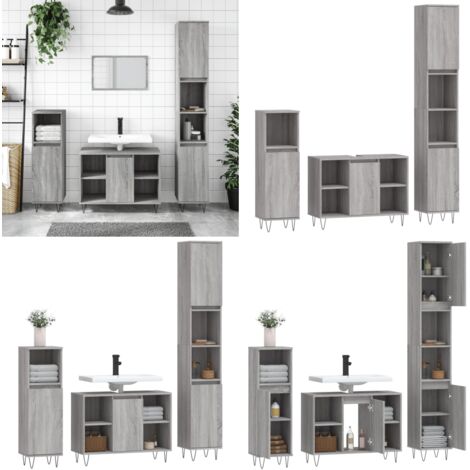 Set Mobili da Bagno 3 pz Grigio Sonoma in Legno Multistrato - Mobili da bagno - Armadietto lavello