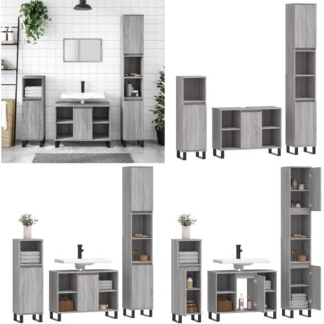 Set Mobili da Bagno 3 pz Grigio Sonoma in Legno Multistrato - Mobili da bagno - Armadietto lavello