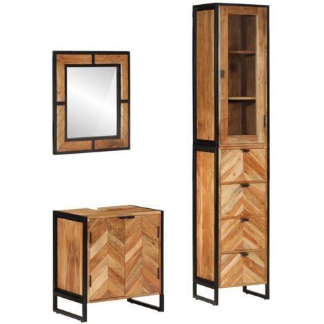 Set Mobili da Bagno 3 pz in Ferro e Legno Massello di Acacia vidaXL