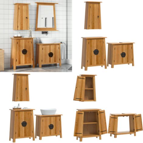 Set Mobili da Bagno 3 pz in Legno Massello di Pino - Armadio a muro - Armadio da bagno
