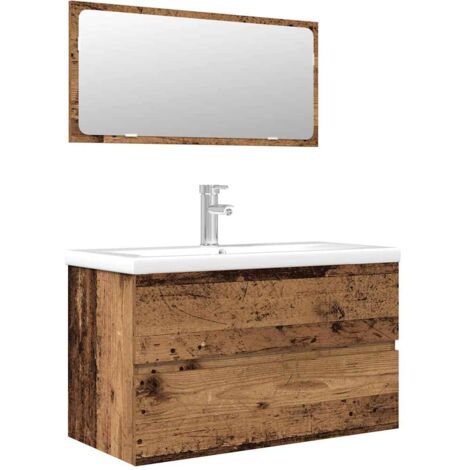 Set Mobili da Bagno 3 pz Legno Antico in Legno Multistrato vidaXL