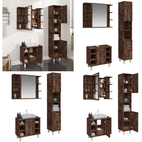 Set Mobili da Bagno 3 pz Rovere Fumo in Legno Multistrato - Armadietto da bagno - Armadio da bagno