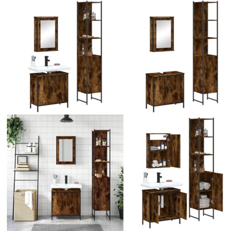 Set Mobili da Bagno 3 pz Rovere Fumo in Legno Multistrato - Mobile da bagno - Mobile a specchio