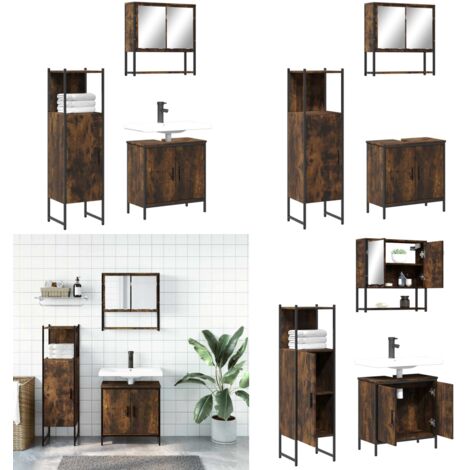 Set Mobili da Bagno 3 pz Rovere Fumo in Legno Multistrato - Mobile da bagno - Mobile a specchio