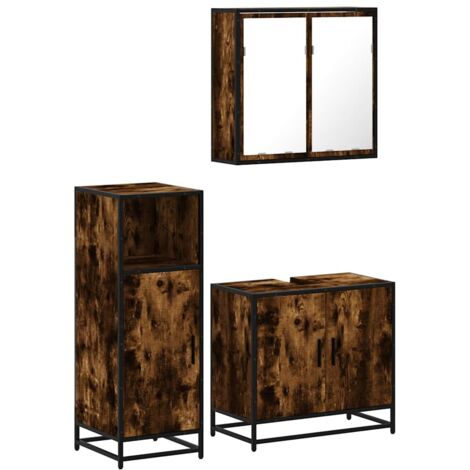 Set Mobili da Bagno 3 pz Rovere Fumo in Legno Multistrato vidaXL