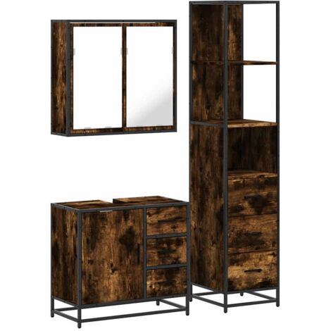 Set Mobili da Bagno 3 pz Rovere Fumo in Legno Multistrato vidaXL