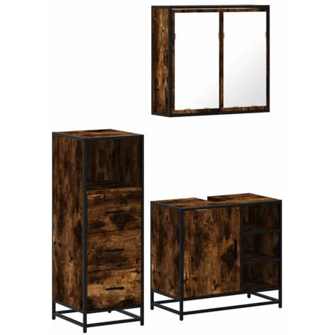 Set Mobili da Bagno 3 pz Rovere Fumo in Legno Multistrato vidaXL