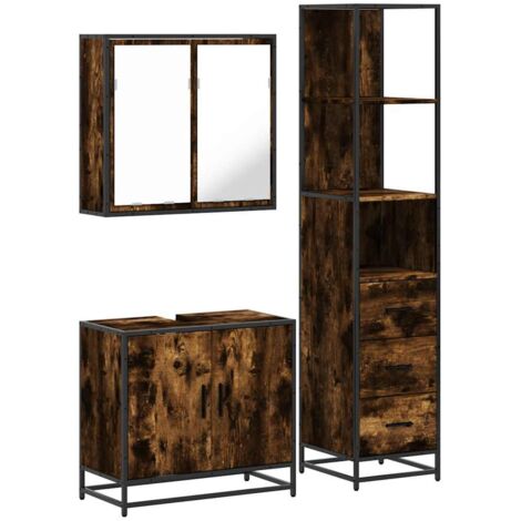 Set Mobili da Bagno 3 pz Rovere Fumo in Legno Multistrato vidaXL