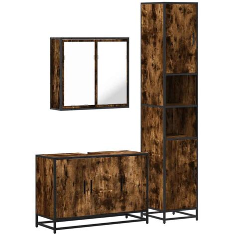 Set Mobili da Bagno 3 pz Rovere Fumo in Legno Multistrato vidaXL