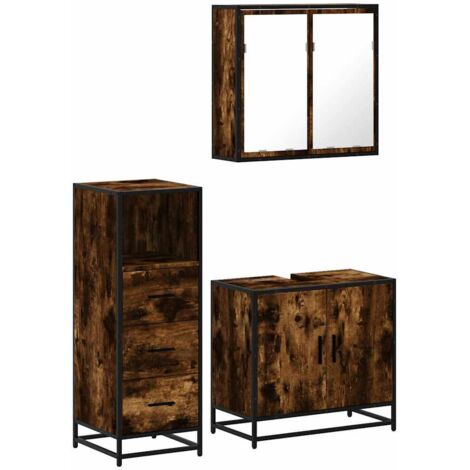 Set Mobili da Bagno 3 pz Rovere Fumo in Legno Multistrato vidaXL