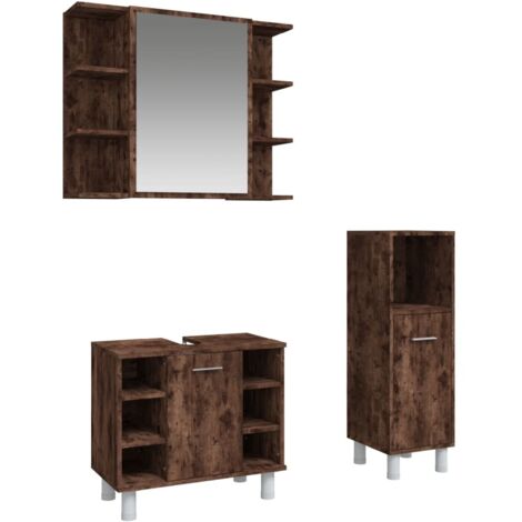 Set Mobili da Bagno 3 pz Rovere Fumo in Legno Multistrato vidaXL