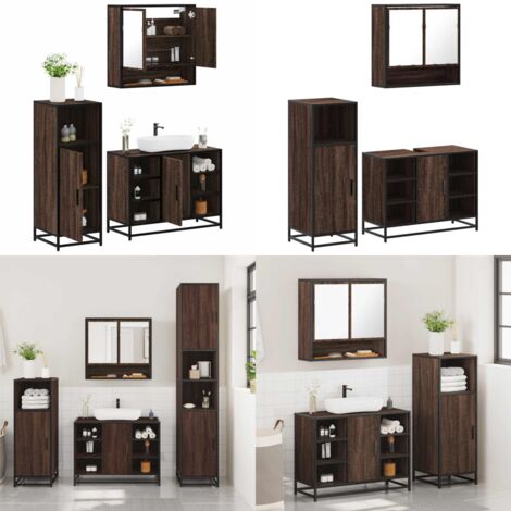 Set Mobili da Bagno 3 pz Rovere Marrone in Legno Multistrato - Mobile da bagno - Specchio da bagno