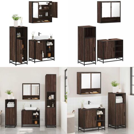 Set Mobili da Bagno 3 pz Rovere Marrone in Legno Multistrato - Mobile da bagno - Specchio da bagno