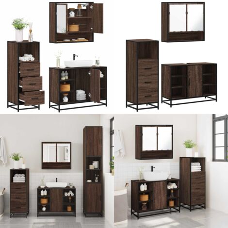 Set Mobili da Bagno 3 pz Rovere Marrone in Legno Multistrato - Mobile da bagno - Specchio da bagno