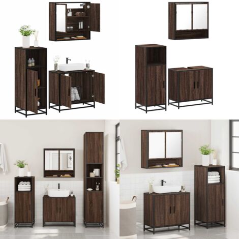 Set Mobili da Bagno 3 pz Rovere Marrone in Legno Multistrato - Mobile da bagno - Specchio da bagno