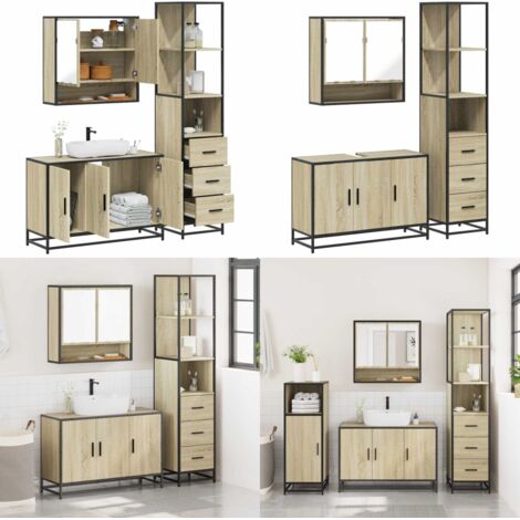 Set Mobili da Bagno 3 pz Rovere Sonoma in Legno Multistrato - Armadietto a specchio - Armadietto lavello