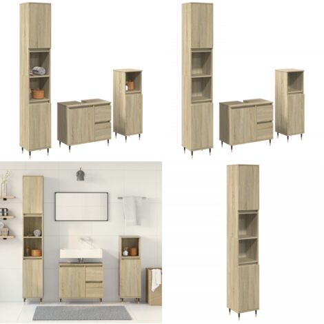 Set Mobili da Bagno 3 pz Rovere Sonoma in Legno Multistrato - Armadietto lavello - Armadietto da bagno in legno