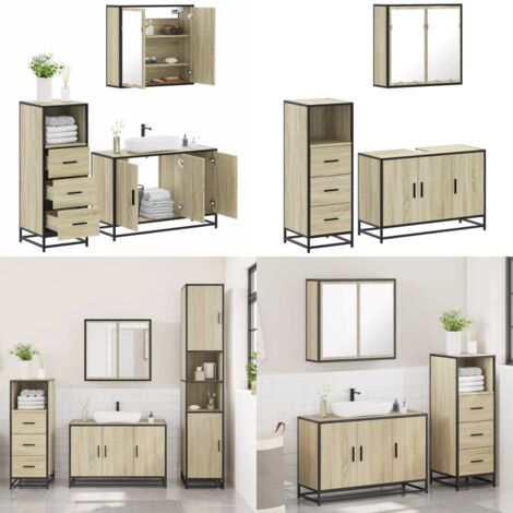 Set Mobili da Bagno 3 pz Rovere Sonoma in Legno Multistrato - Mobile da bagno - Mobile a specchio