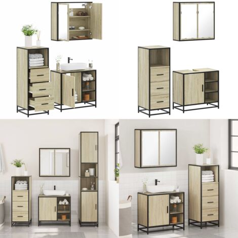 Set Mobili da Bagno 3 pz Rovere Sonoma in Legno Multistrato - Mobile da bagno - Specchio da bagno