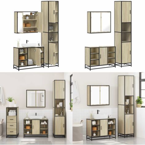 Set Mobili da Bagno 3 pz Rovere Sonoma in Legno Multistrato - Mobile da bagno - Specchio da bagno