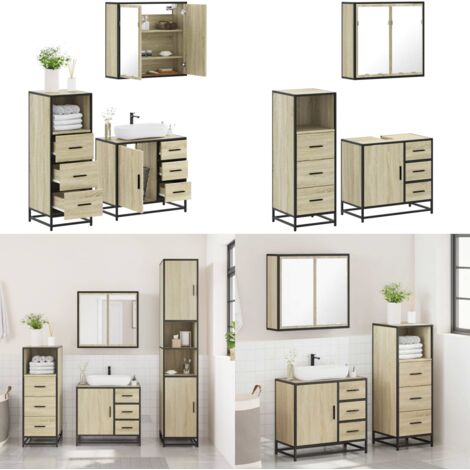 Set Mobili da Bagno 3 pz Rovere Sonoma in Legno Multistrato - Mobile da bagno - Specchio da bagno