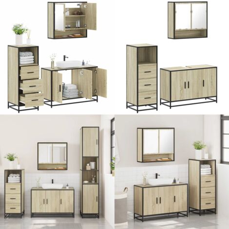 Set Mobili da Bagno 3 pz Rovere Sonoma in Legno Multistrato - Mobile da bagno - Specchio da bagno