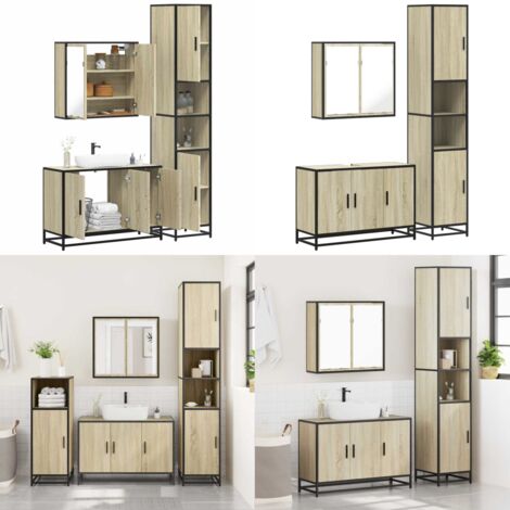 Set Mobili da Bagno 3 pz Rovere Sonoma in Legno Multistrato - Mobile da bagno - Specchio da bagno