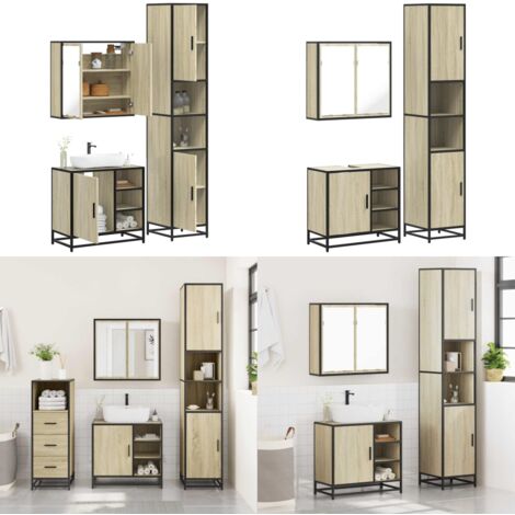 Set Mobili da Bagno 3 pz Rovere Sonoma in Legno Multistrato - Mobile da bagno - Specchio da bagno