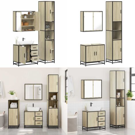 Set Mobili da Bagno 3 pz Rovere Sonoma in Legno Multistrato - Mobile da bagno - Specchio da bagno