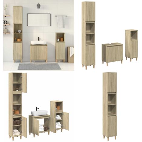 Set Mobili da Bagno 3 pz Rovere Sonoma in Legno Multistrato - Mobili da bagno - Armadietto lavello