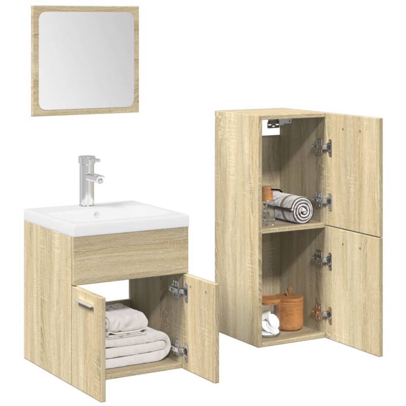 Vidaxl - Set Mobili da Bagno 3 pz Rovere Sonoma in Legno Multistrato