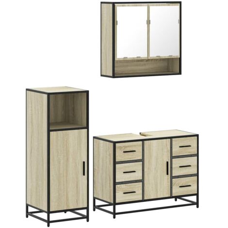 Set Mobili da Bagno 3 pz Rovere Sonoma in Legno Multistrato vidaXL