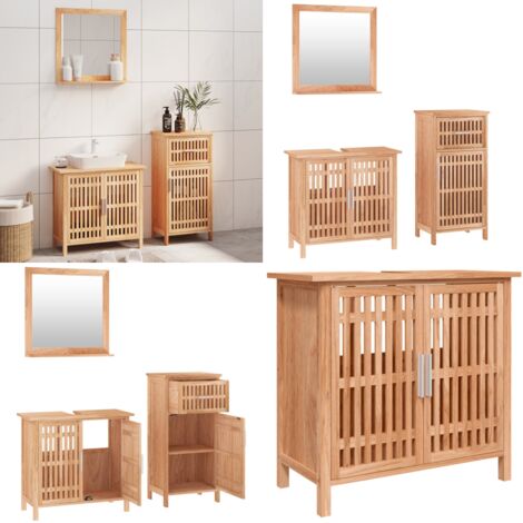 Set Mobili da Bagno 3pz in Legno Massello di Noce - Set di mobili da bagno - Armadio da bagno