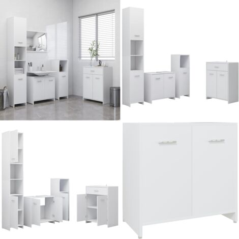 Set Mobili da Bagno 4 pz Bianco - Armadietto da bagno - Armadietto lavabo